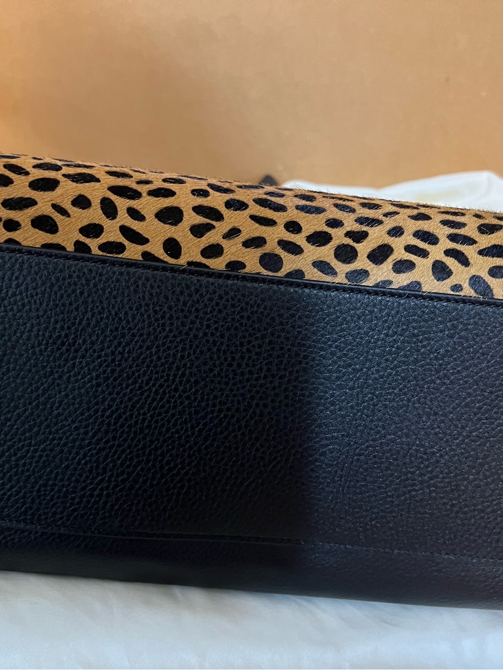 Vera Bradley Black Leather Satchel with Leopard-Print Panel - Picture 2 of 4
